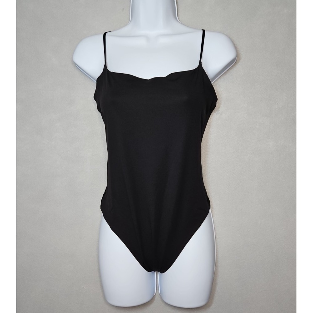 Athleta Womens Black Seamless Thong Bodysuit Spaghetti Strap Size Small NWOT